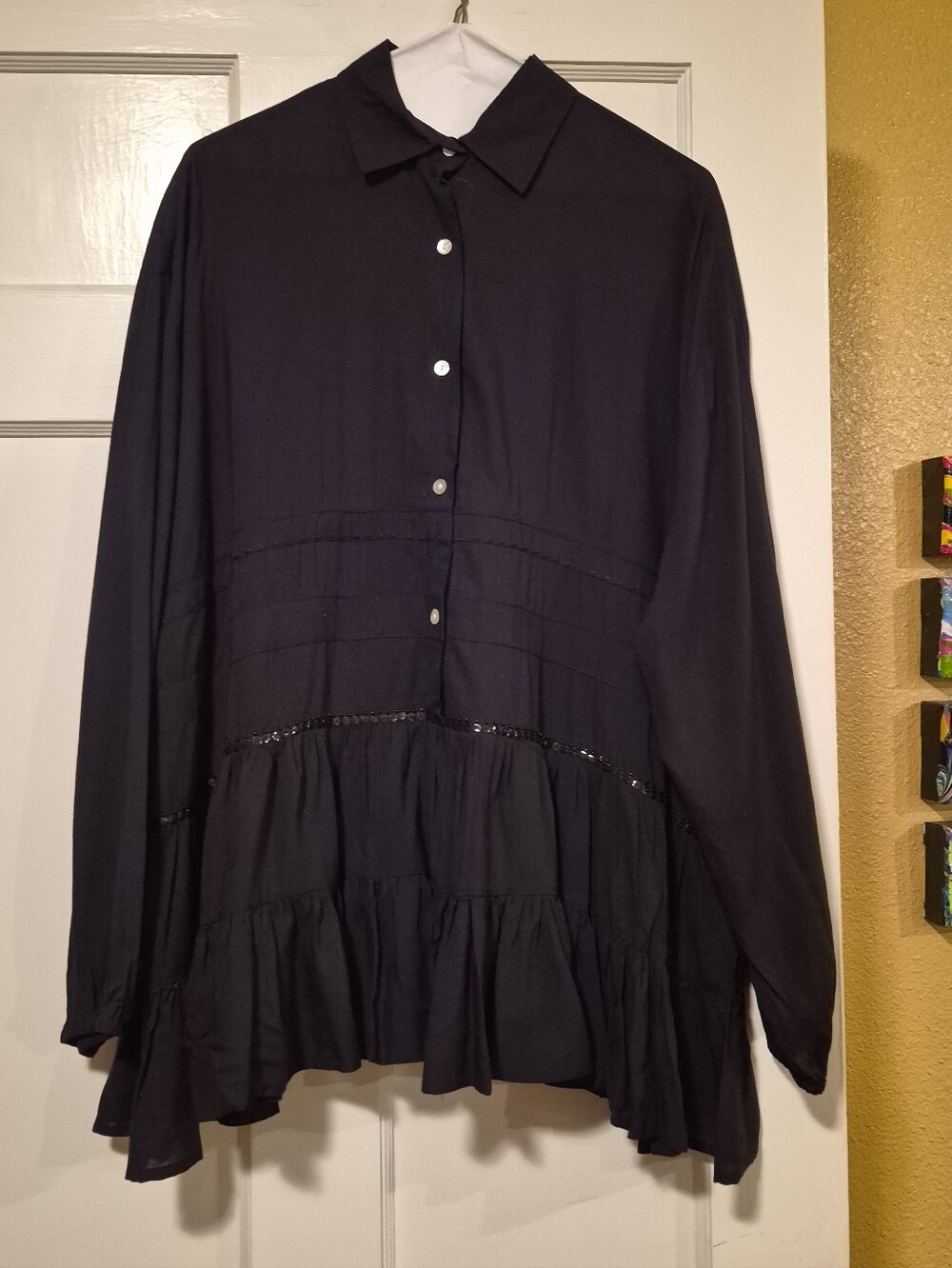 Cienna Black Boho Tunic Top One Size